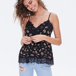 Floral Lace-Trimmed Flounce Cami NWOT | Size Small